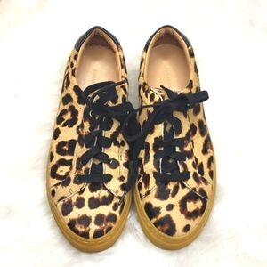 BANANA REPUBLIC Sz 6 Hair Calf Leopard Print Lace Up Sneakers